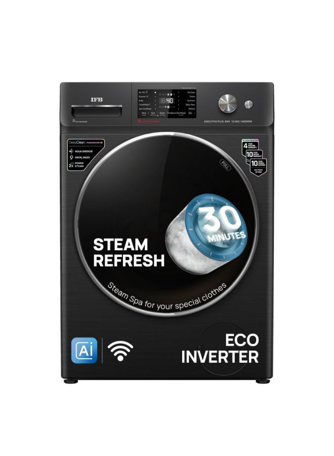 IFB 10 Kg Front Load Washing Machine, 1400 RPM, AI Powered, Steam Wash, Inverter Motor – Executive Plus BXN 1014KH - Black - Image 1