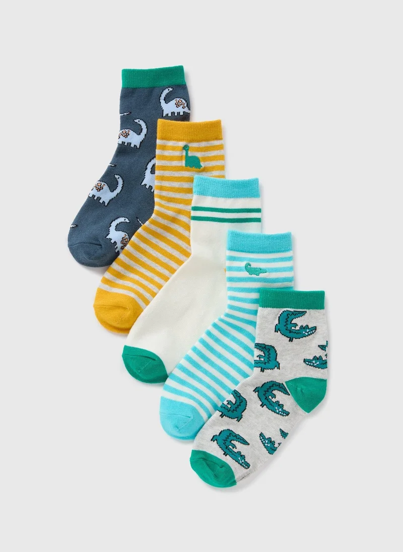 Matalan 5 Pack Boys Multicolour Dino Socks