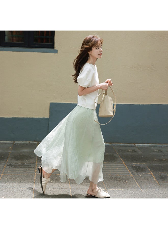 Mt And Korean Casual Minimalist] Summer Style, Thin Air Layer Simple Petal Collar Lantern Sleeve Loose Short-Sleeve T-Shirt - Image 4