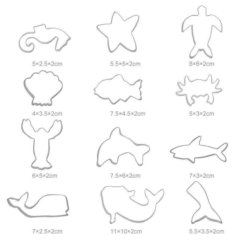 GWHOLE 12-Pieces Sea Creature Cookie Cutter Set Ocean Sea Life Mermaid Cookie and Fondant Cutter for Kids - Image 2