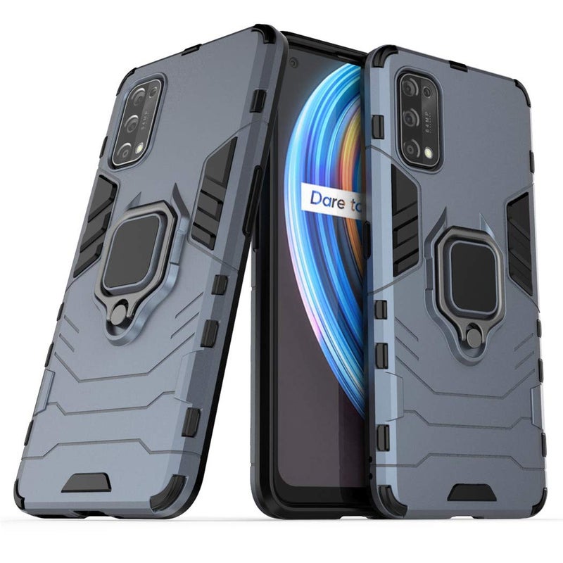 MaiJin LuluMain Compatible with Oppo Realme X7 Realme V15 5G Case Metal Ring Grip Kickstand Shockproof Hard Bumper Works with Magnetic Car Mount Dual Layer Rugged Cover Navy Blue - Image 2