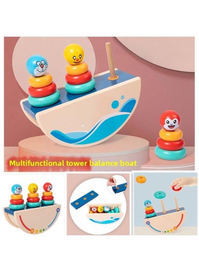 Children's Wooden Puzzle Rainbow Tower Ring Tumbler Balance Stacking Music Baby Park Educational Toys Wholesale-Specifications:mmm-Balance Jacket Column  - Image 3