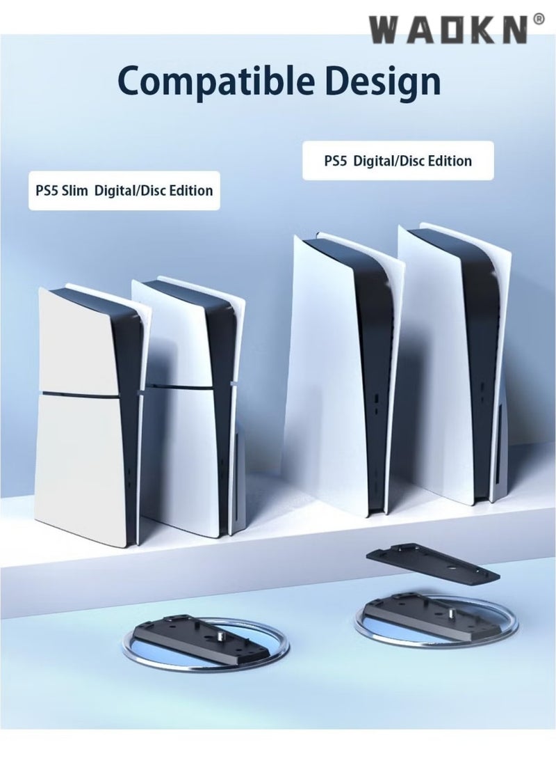 PS5 Slim Host Upright Stand PS5 Slim Light Version Vertical Heat Dissipation Base Upright Stand Base,Vertical Stand for Playstation 5 Slim Base Accessories Metal Outer Ring Black Bracket