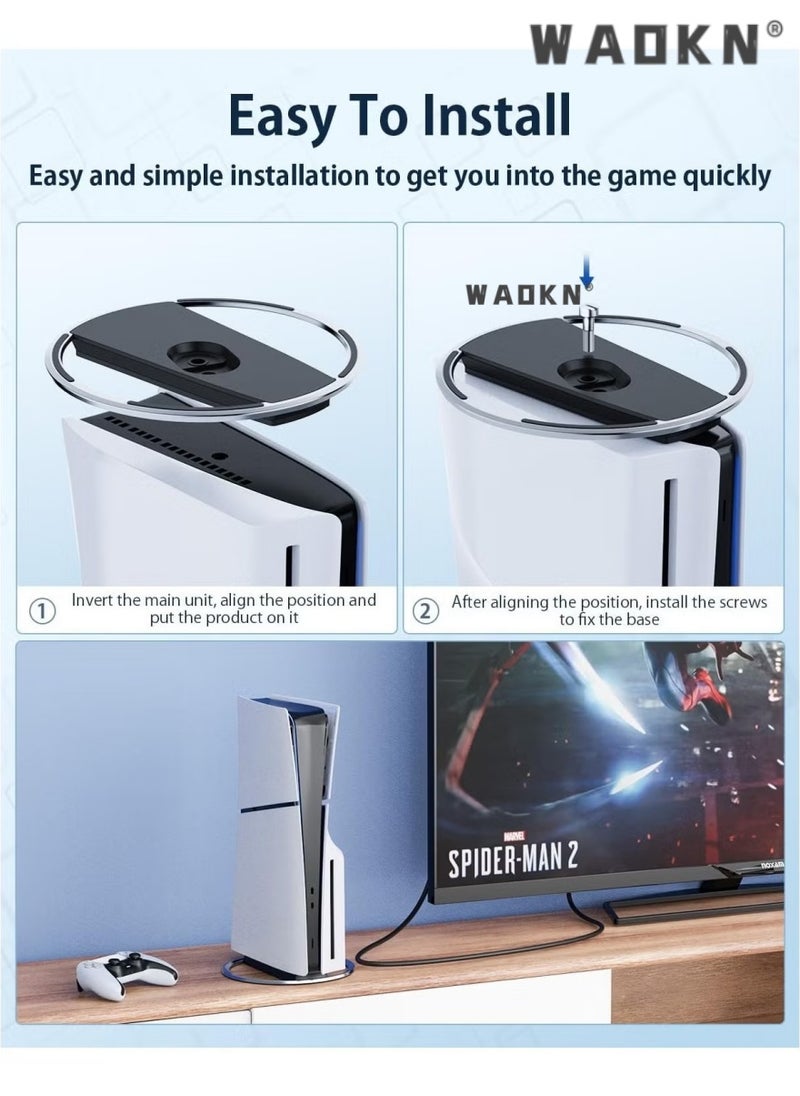 WAOKN PS5 Slim Host Upright Stand PS5 Slim Light Version Vertical Heat Dissipation Base Upright Stand Base,Vertical Stand for Playstation 5 Slim Base Accessories Metal Outer Ring Black Bracket  - Image 3