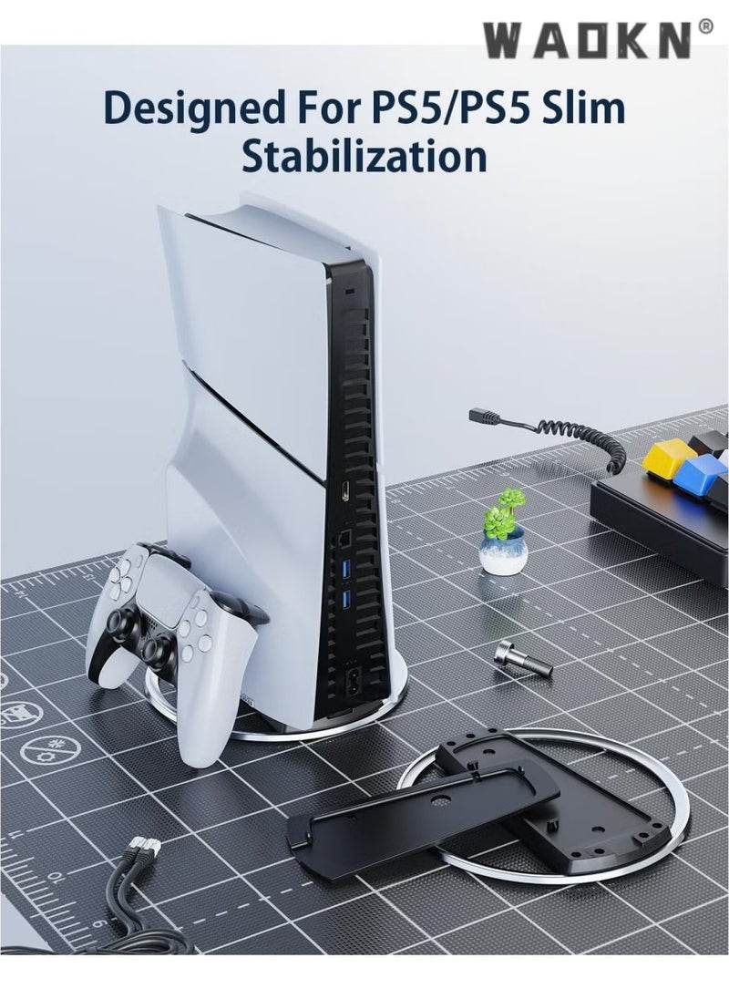 PS5 Slim Host Upright Stand PS5 Slim Light Version Vertical Heat Dissipation Base Upright Stand Base,Vertical Stand for Playstation 5 Slim Base Accessories Metal Outer Ring Black Bracket