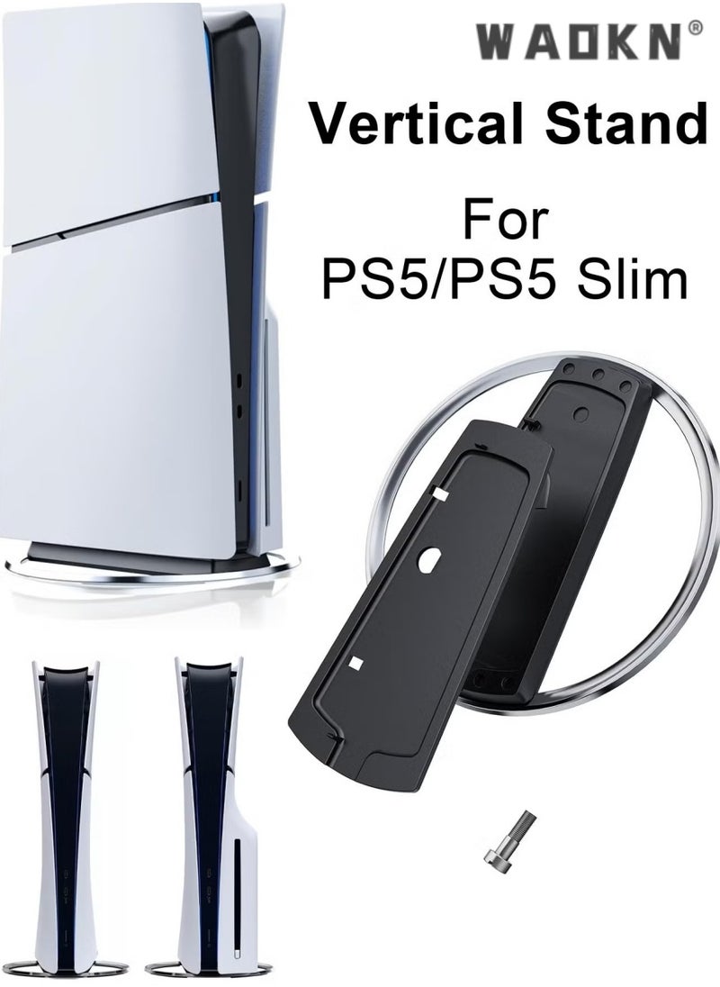 WAOKN PS5 Slim Host Upright Stand PS5 Slim Light Version Vertical Heat Dissipation Base Upright Stand Base,Vertical Stand for Playstation 5 Slim Base Accessories Metal Outer Ring Black Bracket  - Image 4