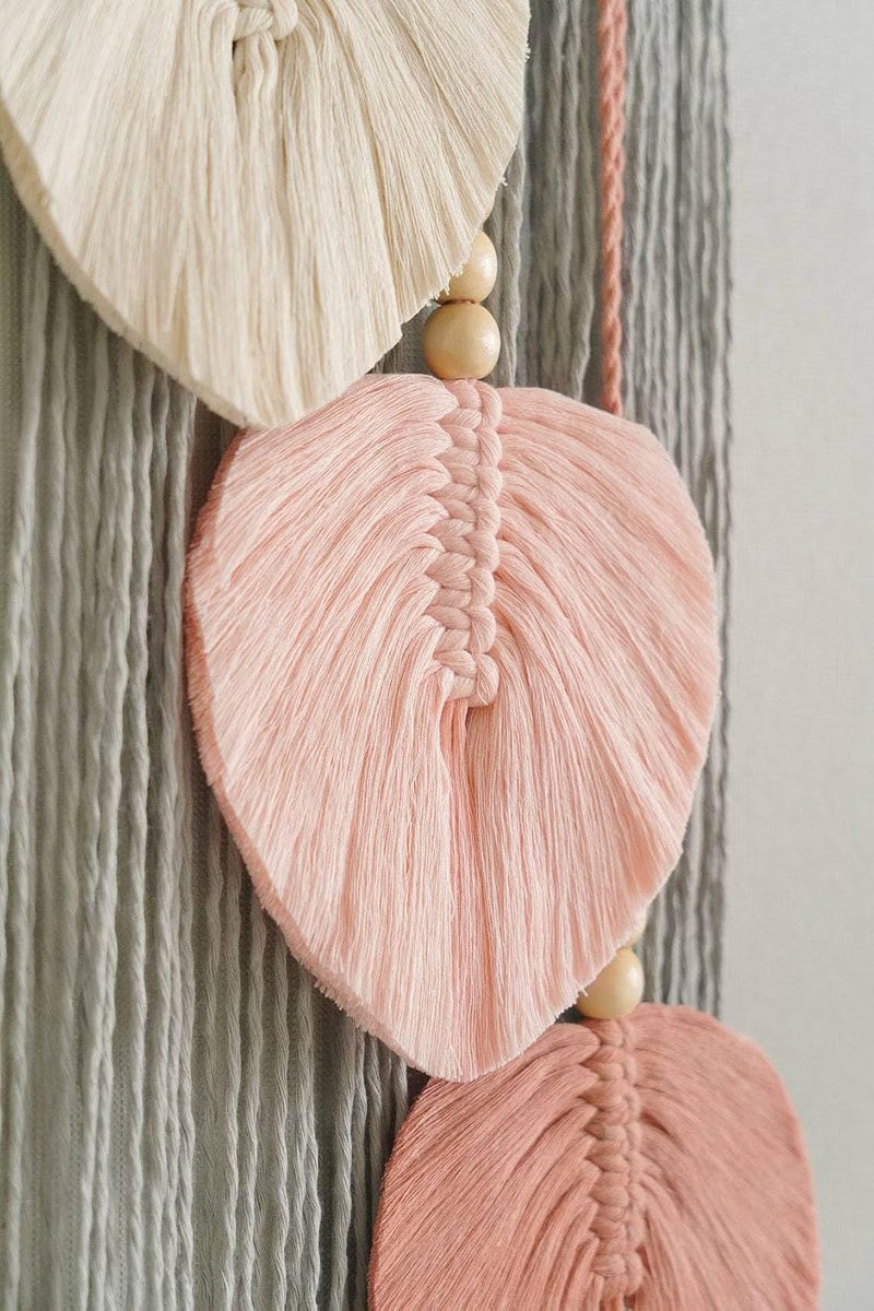 Xlot Set of 2 Wall Hanging Decor Leaves Tapestry Boho WallDecor Woven Feather,Macrame Wall Hanging with Leaf Design, Boho Decor, Handmade Yarn Tassels Woven Wall Art Decorations for Nursery - Image 5