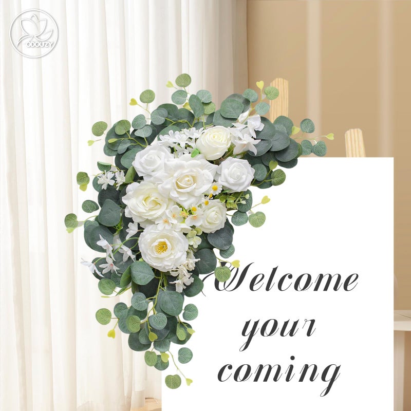 Odouzy Artificial Wedding Arch Flowers For Wedding Sign Set Of 2 For Wedding Welcome Ceremony Sign Faux Floral Swags Wedding  Banquet And Reception Backdrop Floral Decoration (White Champagne) - Image 3