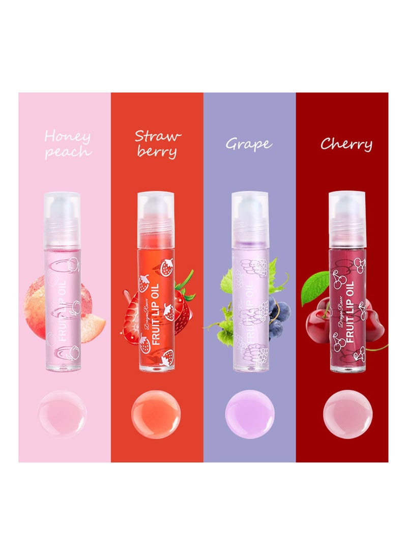 SYOSI Lip Glow Oil, Crystal Jelly Moisturizing Lip Oil, Cherry Oil Plumping Lip Gloss, Hydrating Polished Lips Oil (4 Fruit Lip Oil Set) - Image 4