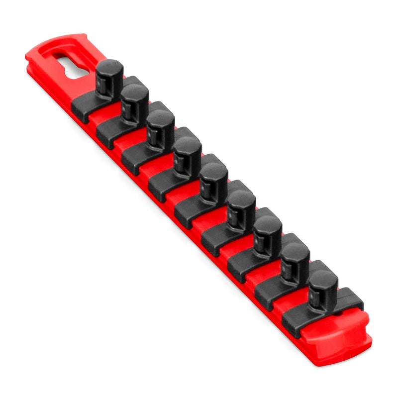 Ernst Manufacturing - 8411-Red-3/8 8411 8-Inch Socket Organizer with 9 3/8-Inch Twist Lock Clips, Red - Image 1