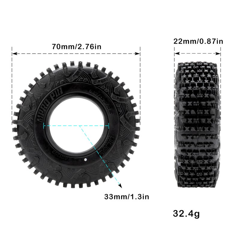 MEUS RACING 1.3 Tires - MS6 MPRO Pin Tires for TRX4M SCX24 FCX24 AX24 1/24 1/18 RC Crawler, 0.87/2.76/R1.3, #1302 - Image 2