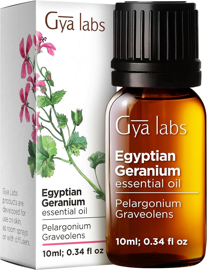 gya labs زيت جيا لابز الأساسي من الجيرانيوم المصري - 0.34 أوقية سائلة - للشعر، البشرة، الناشر، العلاج العطري وصناعة الشموع المنزلية - Image 1