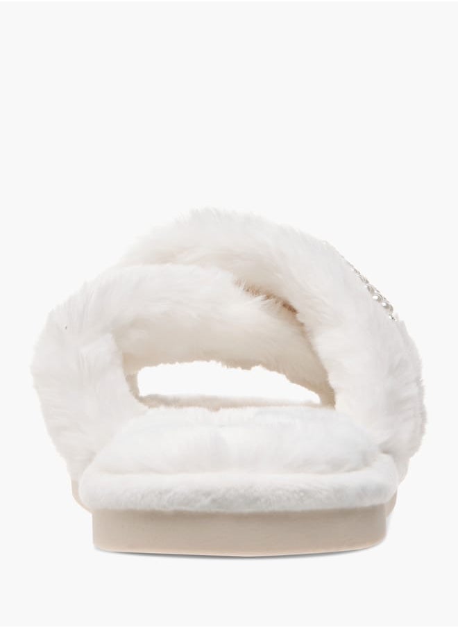 Le Confort Womens Faux Fur Cross Strap Bedroom Slides  - Image 4
