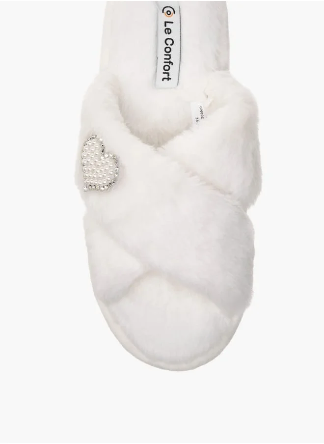 Le Confort Womens Faux Fur Cross Strap Bedroom Slides