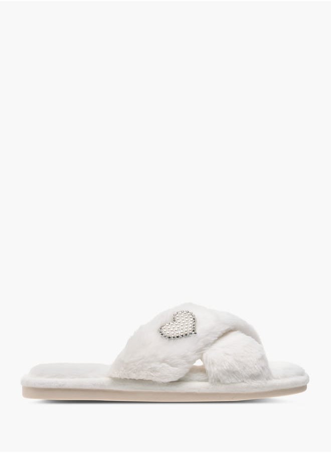 Le Confort Womens Faux Fur Cross Strap Bedroom Slides  - Image 1