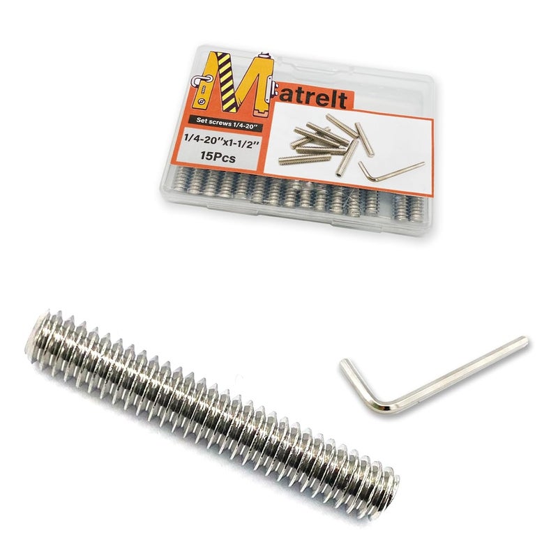 Matrelt 15pcs 1/4-20x1-1/2 Hex Socket Set Screws Assortment Kit, 304 Stainless Steel Cup Point Grub Screw for Bathroom Fixtures Door Handles Stripper Pole Rack Screws Precision Instrument ETS - Image 1