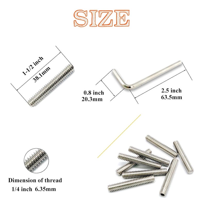 Matrelt 15pcs 1/4-20x1-1/2 Hex Socket Set Screws Assortment Kit, 304 Stainless Steel Cup Point Grub Screw for Bathroom Fixtures Door Handles Stripper Pole Rack Screws Precision Instrument ETS - Image 2