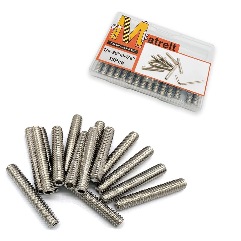 Matrelt 15pcs 1/4-20x1-1/2 Hex Socket Set Screws Assortment Kit, 304 Stainless Steel Cup Point Grub Screw for Bathroom Fixtures Door Handles Stripper Pole Rack Screws Precision Instrument ETS - Image 5