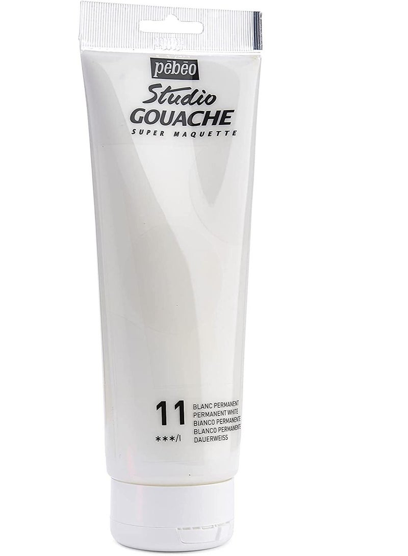 Pebeo Studio Gouache Fluid Paint - 220ML Permanent White - Image 3