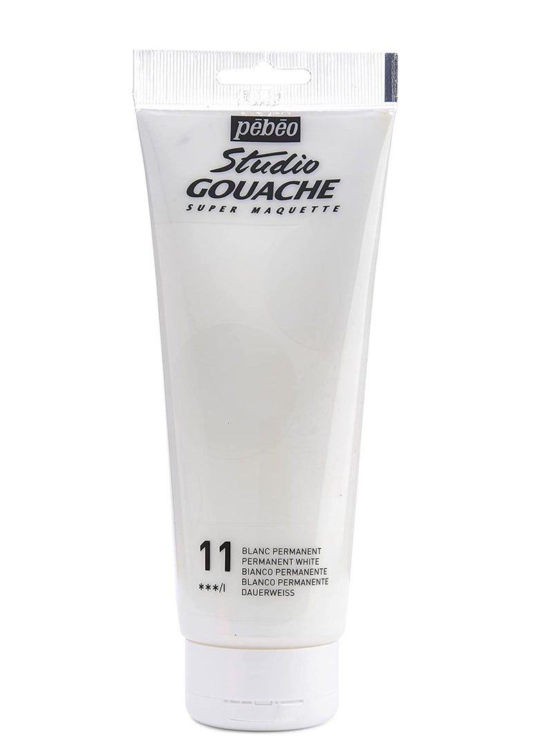 Pebeo Studio Gouache Fluid Paint - 220ML Permanent White - Image 1