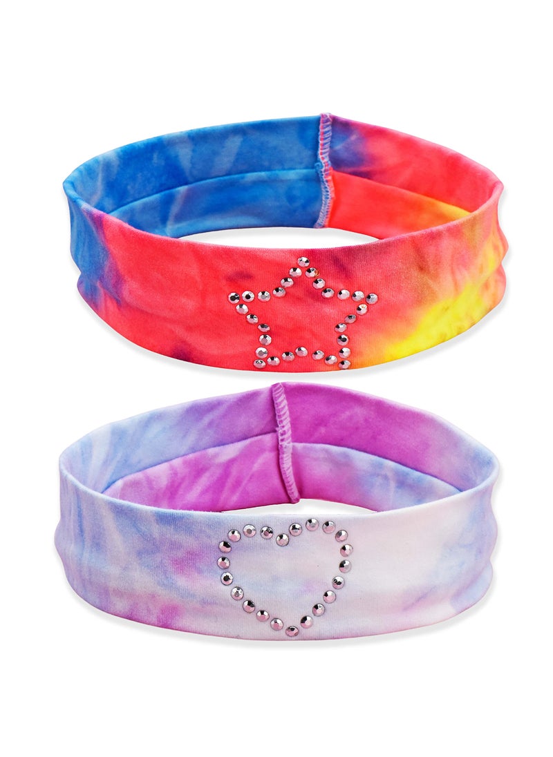 FROG SAC FROG SAC 2 Rhinestone Headbands for Girls, Tie Dye Headband for Kids, Stretch Girl Hair Accessories, Wide Elastic Athletic Yoga Head Bands 