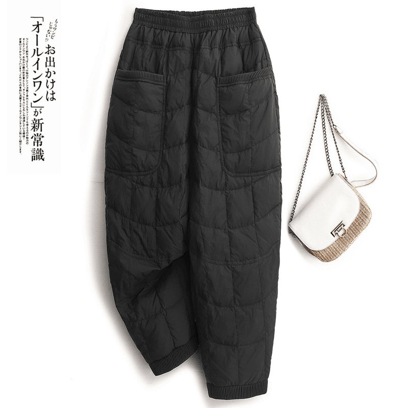 2025 Autumn/Winter New Large Size Fashionable Loose Elastic Waist Cotton Casual Baggy Pants Thickened Warm Lightweight Cotton Pants Trendy - Image 1