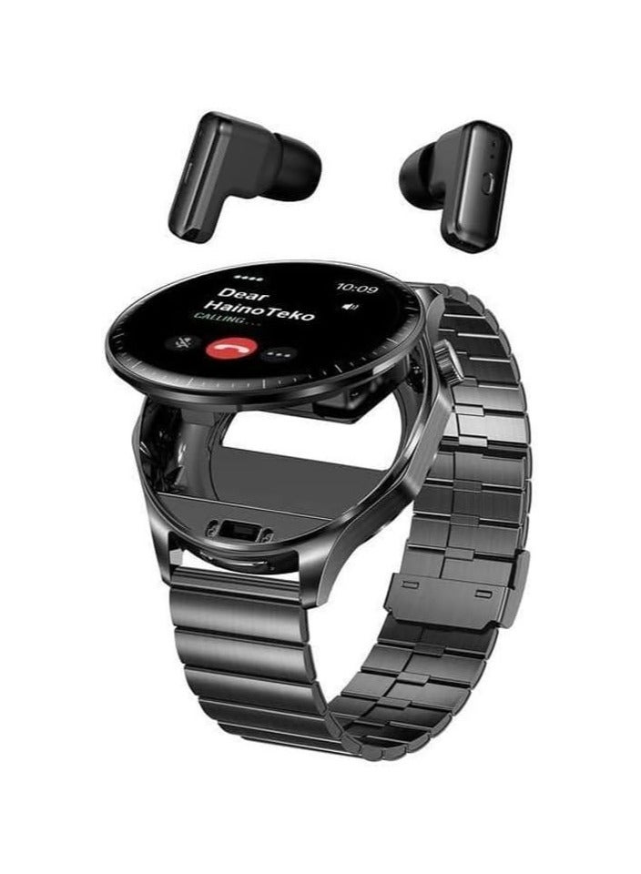 هينوتيكو ساعة هاينو تيكو هاينو تيكو 12 الذكية المقاومة للماء مع سماعات أذن لاسلكية مدمجة وشاشة كبيرة AMOLED و3 أزواج من الأشرطة وكابل شحن مصممة للرجال باللون الأسود - Image 1