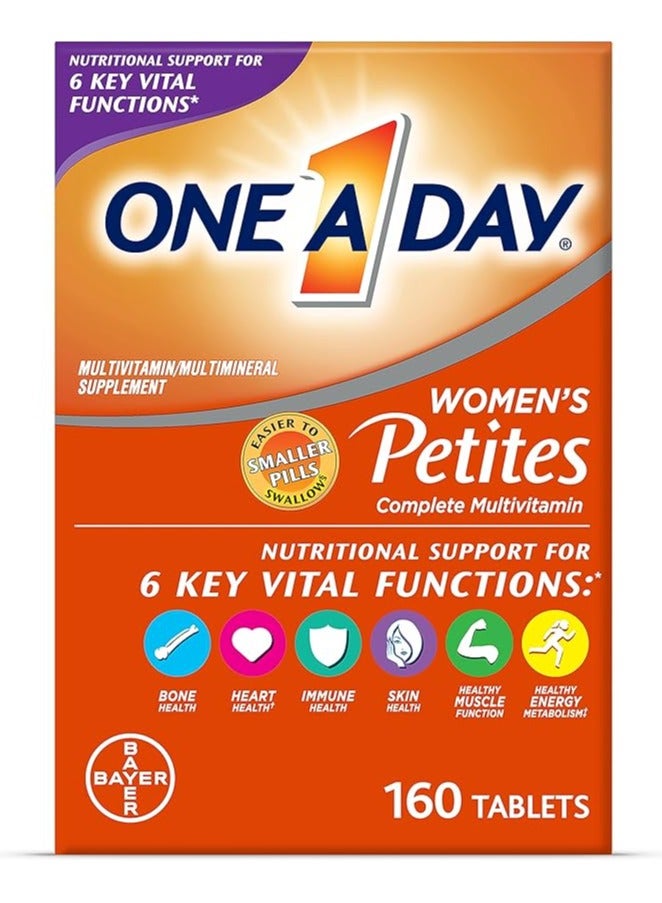 One A Day Women's Petites Multivitamin، مكمل غذائي يحتوي على فيتامين أ، ج، د، هـ والزنك لدعم صحة المناعة، وفيتامينات ب، والبيوتين، وحمض الفوليك (على هيئة حمض الفوليك) والمزيد، أقراص، 160 قرصًا - Image 1