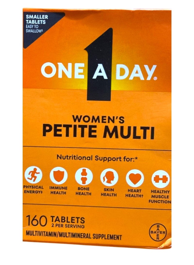 One A Day Women's Petites Multivitamin، مكمل غذائي يحتوي على فيتامين أ، ج، د، هـ والزنك لدعم صحة المناعة، وفيتامينات ب، والبيوتين، وحمض الفوليك (على هيئة حمض الفوليك) والمزيد، أقراص، 160 قرصًا - Image 1