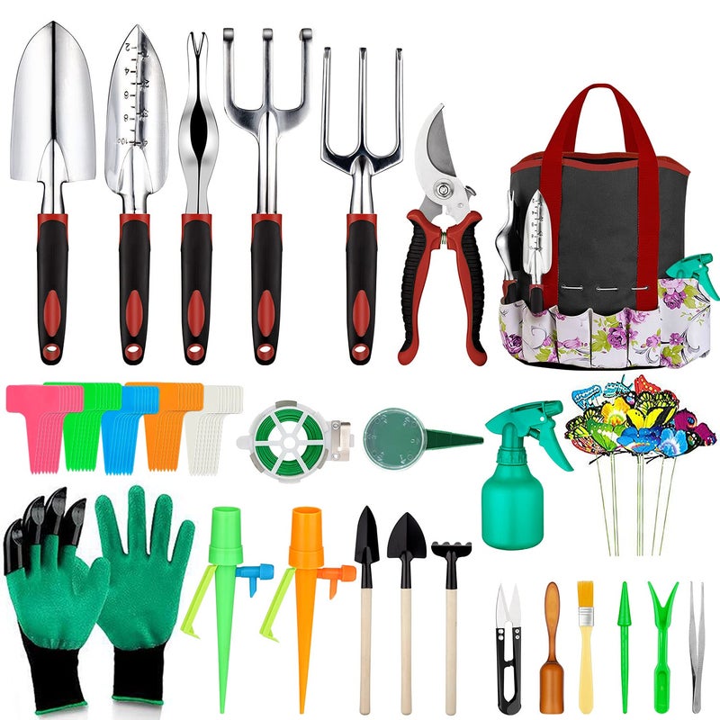 Tudoccy Garden Tools Set 83 Piece, Succulent Tools Set Included, Heavy Duty Aluminum Gardening Tools for Gardening, Non-Slip Ergonomic Handle, Durable Storage Tote Bag, Gifts for Men Women - Image 1