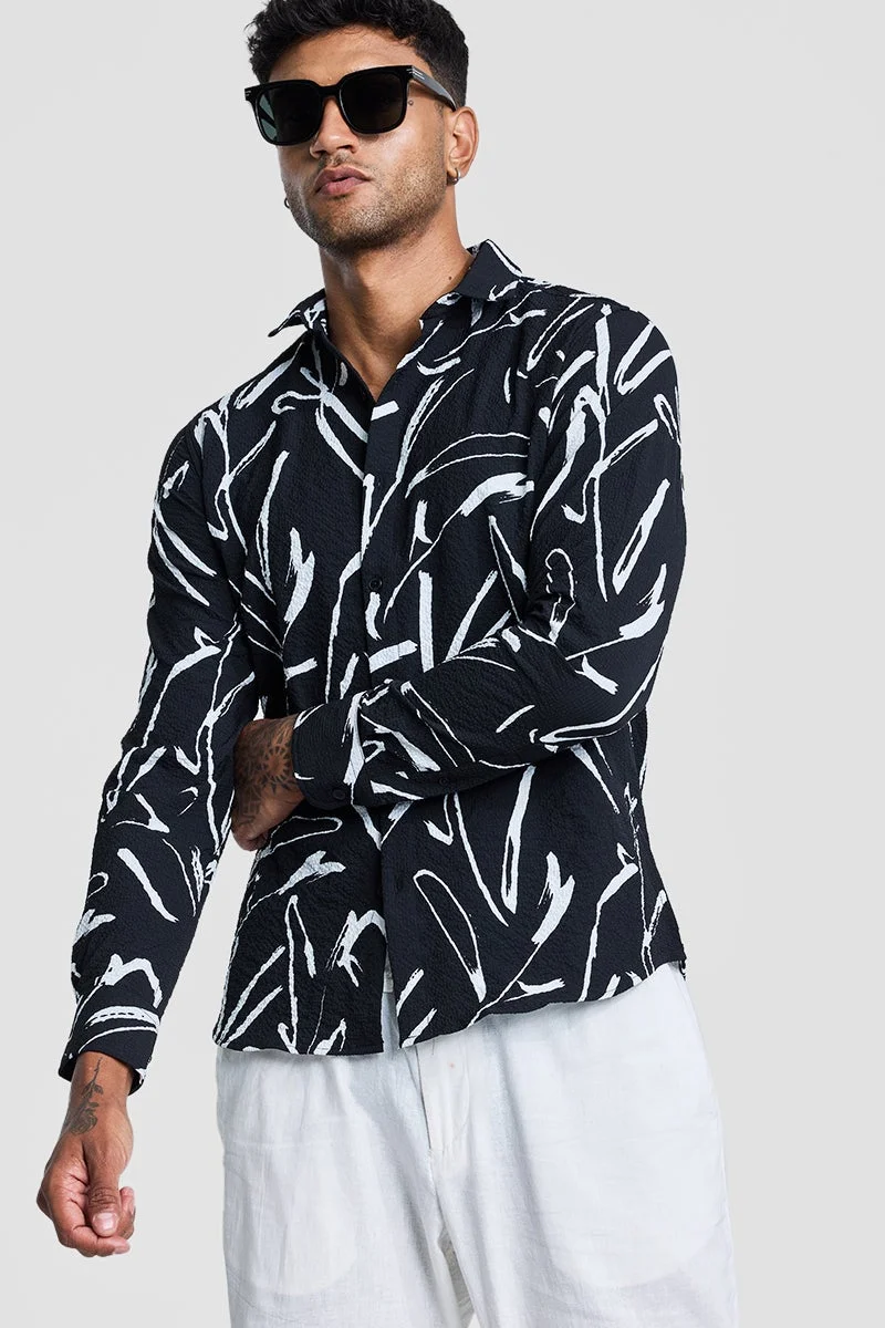 سنيتش قميص أسود مجرد بنقوش