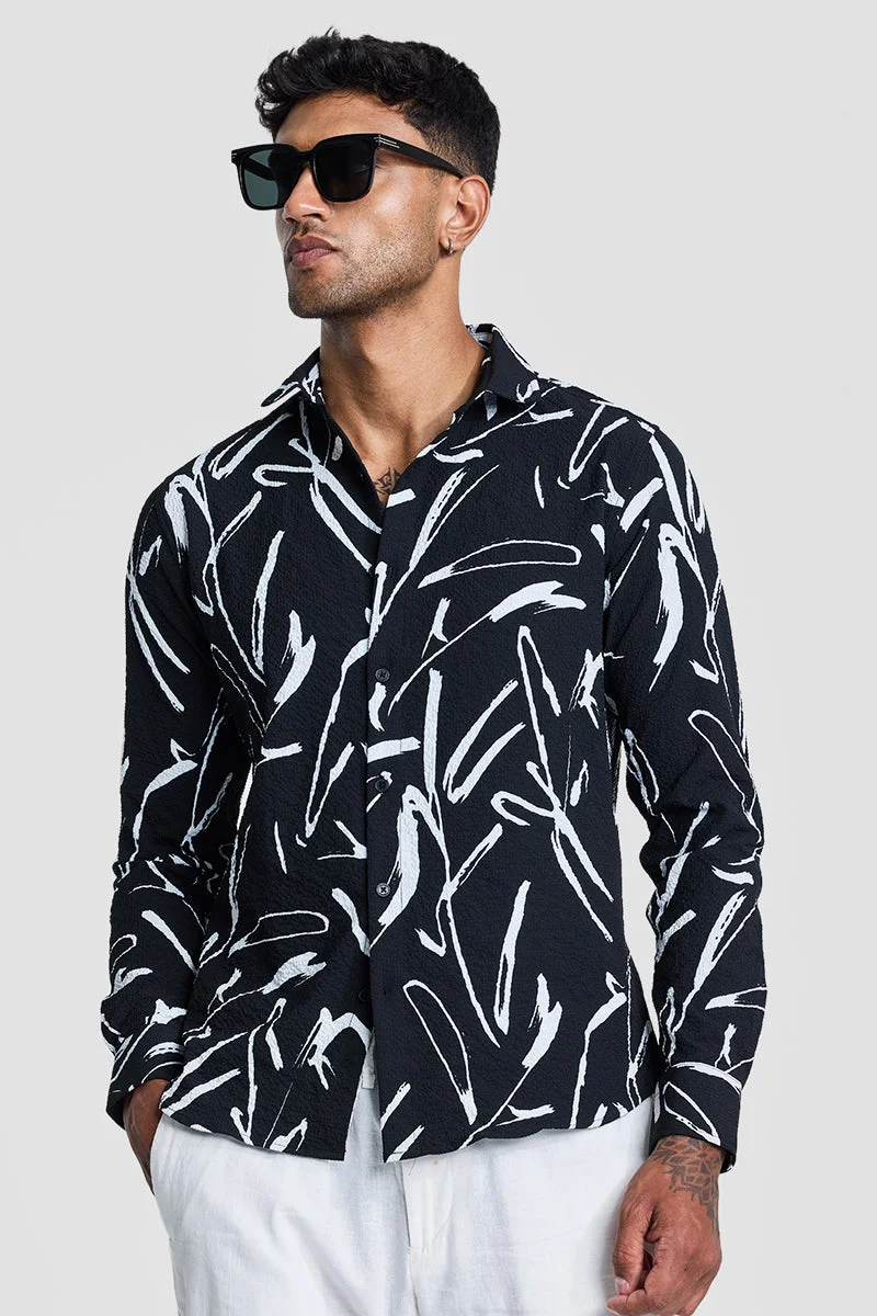 SNITCH Black Textured Abstract Shirt