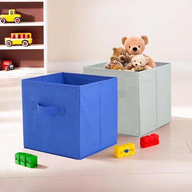 Kuber Industries Kuber Industries Pack of 2 Foldable Storage Box Multipurpose Storage Organizer For Clothes Plain Wardrobe Organizer for Book Stationary Toys 11 Inch Grey Royal Blue  - Image 1