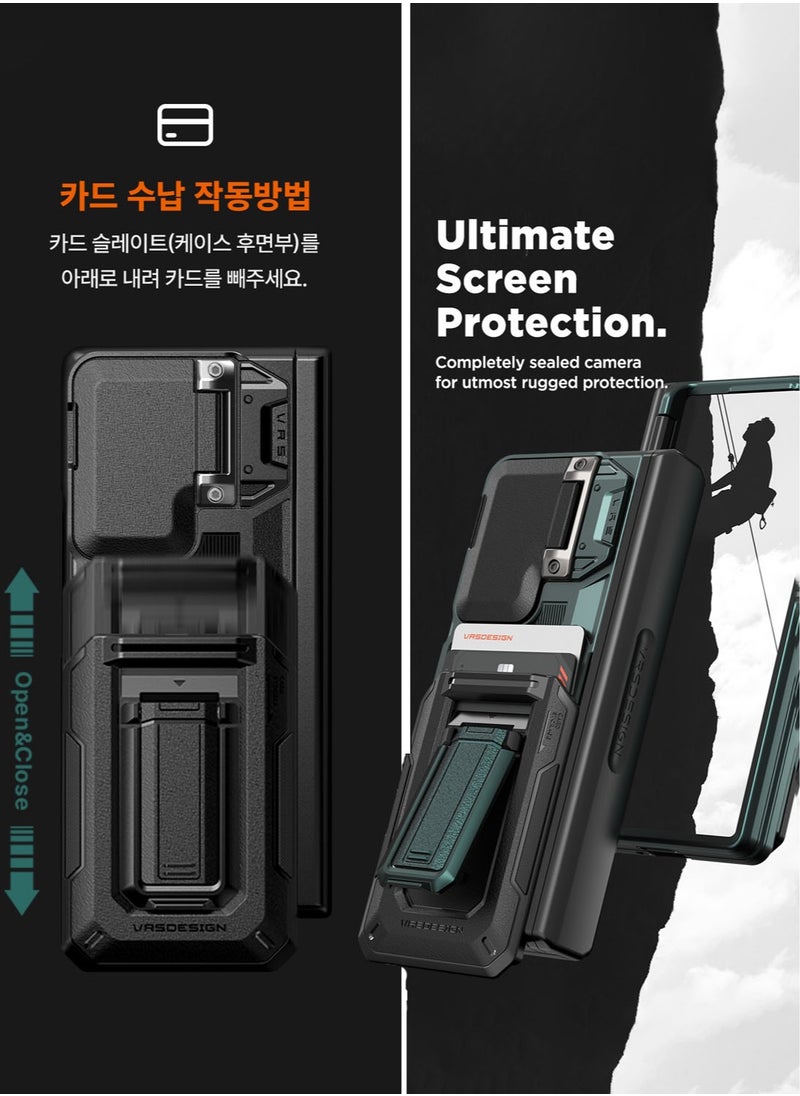VRS Design D-Wallet Origin Samsung Galaxy Z Fold 6 Case Cover Wallet with Semi Automatic Credit Card Holder Slot [2 Cards] & Camera Lens Protector Kickstand - Black  - Image 3