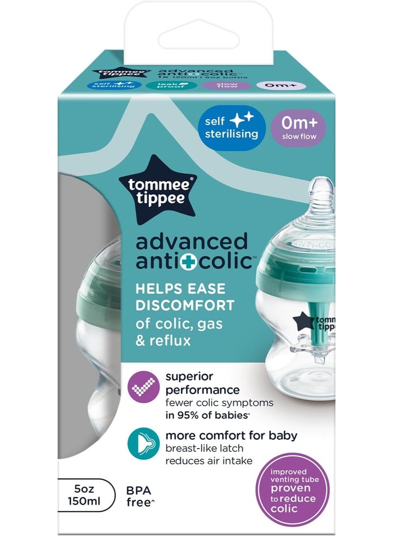 tommee tippee Advanced Anti+Colic Feeding Bottle Slow Flow Breast Like Teat Soft Silicone Nipple BPA Free 0M+ 150 ML - Image 4