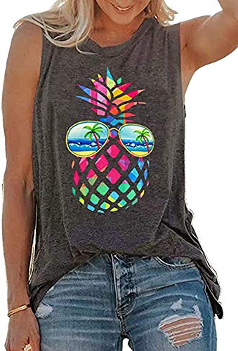 rosemia Tank Tops for Women Summer Graphic Pineapple Tshirts Sleeveless Casual Ladies Tunic Blouse(Pineapple Dark Grey, XL) - Image 1