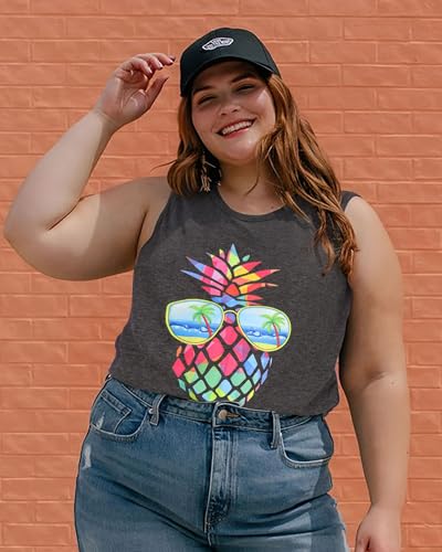 rosemia Tank Tops for Women Summer Graphic Pineapple Tshirts Sleeveless Casual Ladies Tunic Blouse(Pineapple Dark Grey, XL) - Image 5