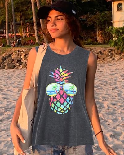 rosemia Tank Tops for Women Summer Graphic Pineapple Tshirts Sleeveless Casual Ladies Tunic Blouse(Pineapple Dark Grey, XL) - Image 4