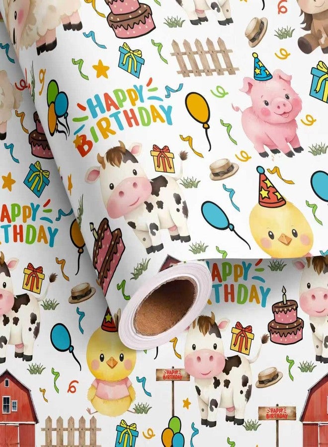 Vnaaem Farm Animal Wrapping Paper Roll for Boys Girls Kids - Cute Cow, Chick, Sheep, Horse Design Birthday Gift Wrap for Baby Shower Holiday Birthday Party - 17 in x 20 ft(Total 28.5sq.ft) - Image 1