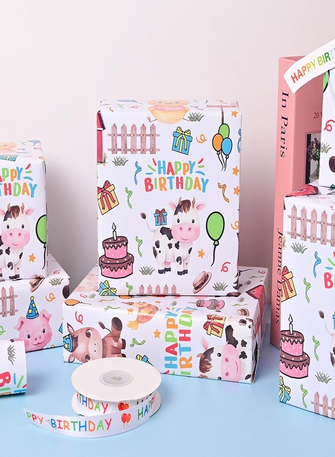 Vnaaem Farm Animal Wrapping Paper Roll for Boys Girls Kids - Cute Cow, Chick, Sheep, Horse Design Birthday Gift Wrap for Baby Shower Holiday Birthday Party - 17 in x 20 ft(Total 28.5sq.ft) - Image 3