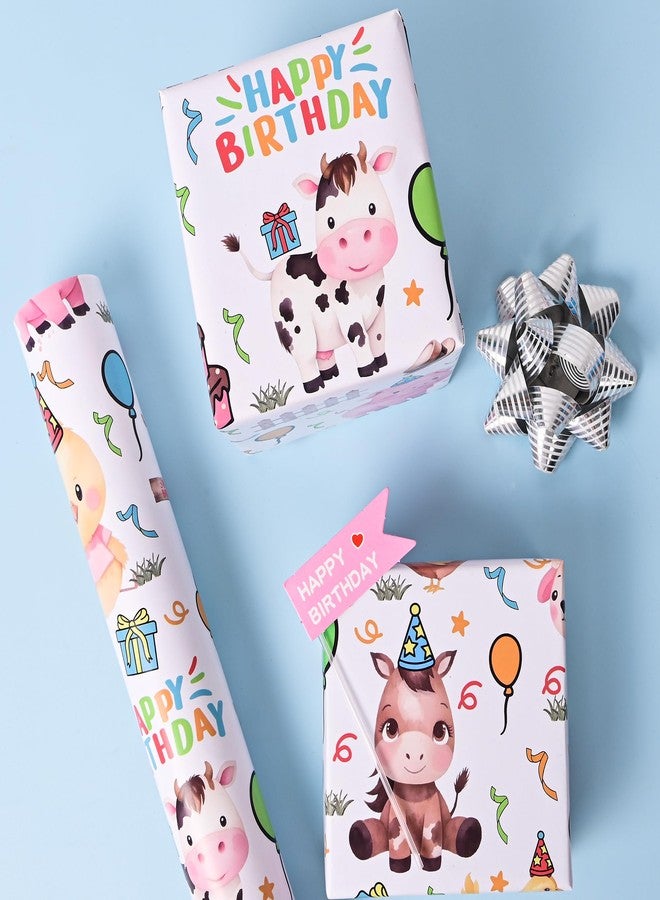 Vnaaem Farm Animal Wrapping Paper Roll for Boys Girls Kids - Cute Cow, Chick, Sheep, Horse Design Birthday Gift Wrap for Baby Shower Holiday Birthday Party - 17 in x 20 ft(Total 28.5sq.ft) - Image 5