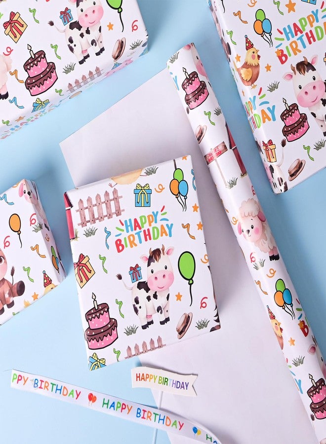 Vnaaem Farm Animal Wrapping Paper Roll for Boys Girls Kids - Cute Cow, Chick, Sheep, Horse Design Birthday Gift Wrap for Baby Shower Holiday Birthday Party - 17 in x 20 ft(Total 28.5sq.ft) - Image 2