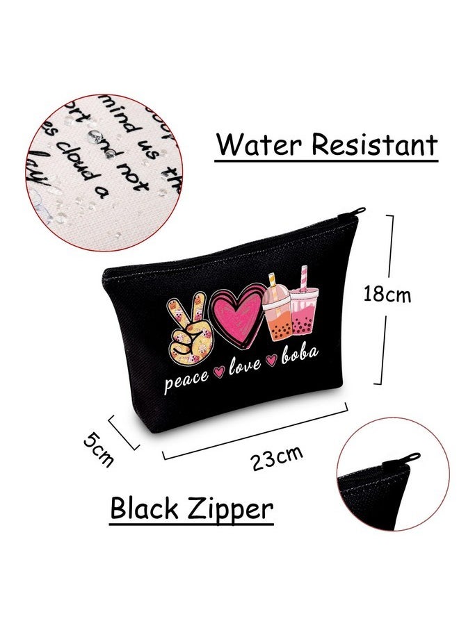JXGZSO Peace Love Boba Cosmetic Bag Makeup Bag With Zipper Coffee Boba Tea Gift Bubble Tea Makeup Bag (Peace Love Boba Black)  - Image 2