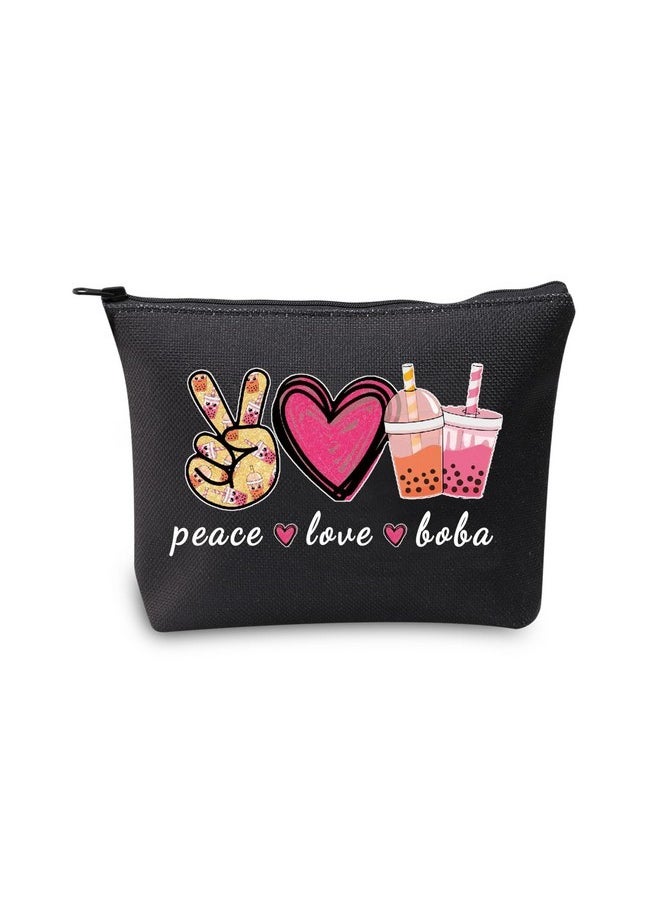 JXGZSO Peace Love Boba Cosmetic Bag Makeup Bag With Zipper Coffee Boba Tea Gift Bubble Tea Makeup Bag (Peace Love Boba Black)  - Image 1