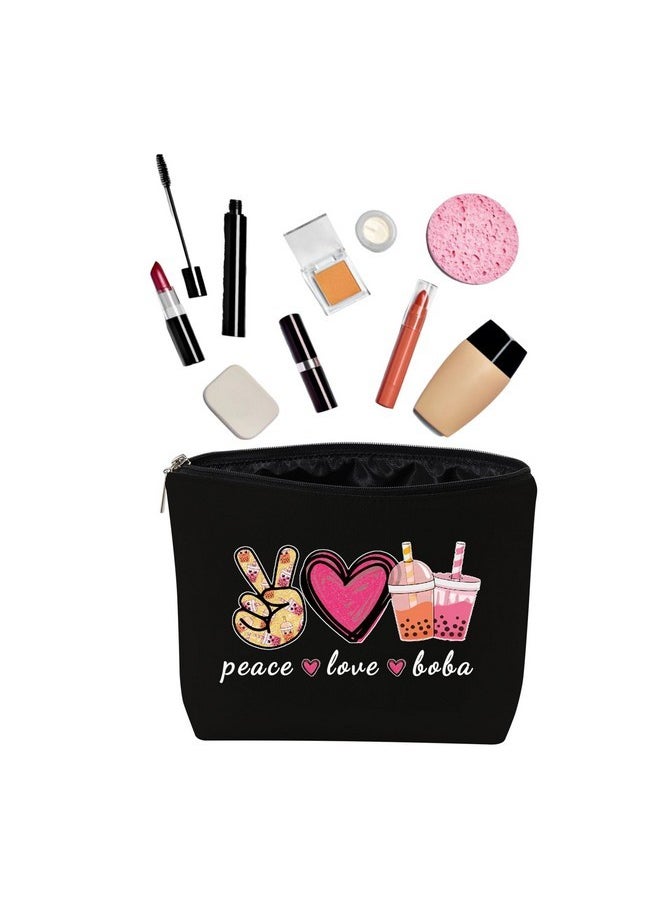 JXGZSO Peace Love Boba Cosmetic Bag Makeup Bag With Zipper Coffee Boba Tea Gift Bubble Tea Makeup Bag (Peace Love Boba Black)  - Image 3