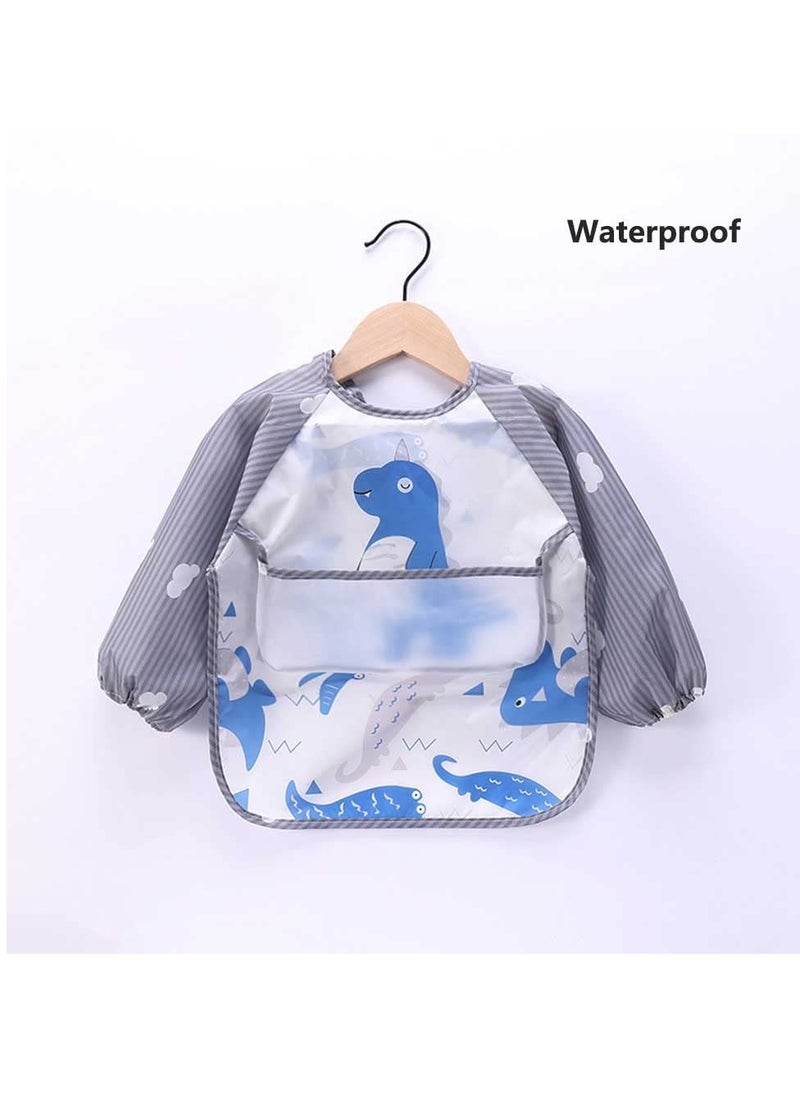 Bebiland Dinosaur Pattren Baby Bib, Waterproof Stain Resistant Drool Cloths Great for 12-36 Months Toddler Infant (Gray)  - Image 2