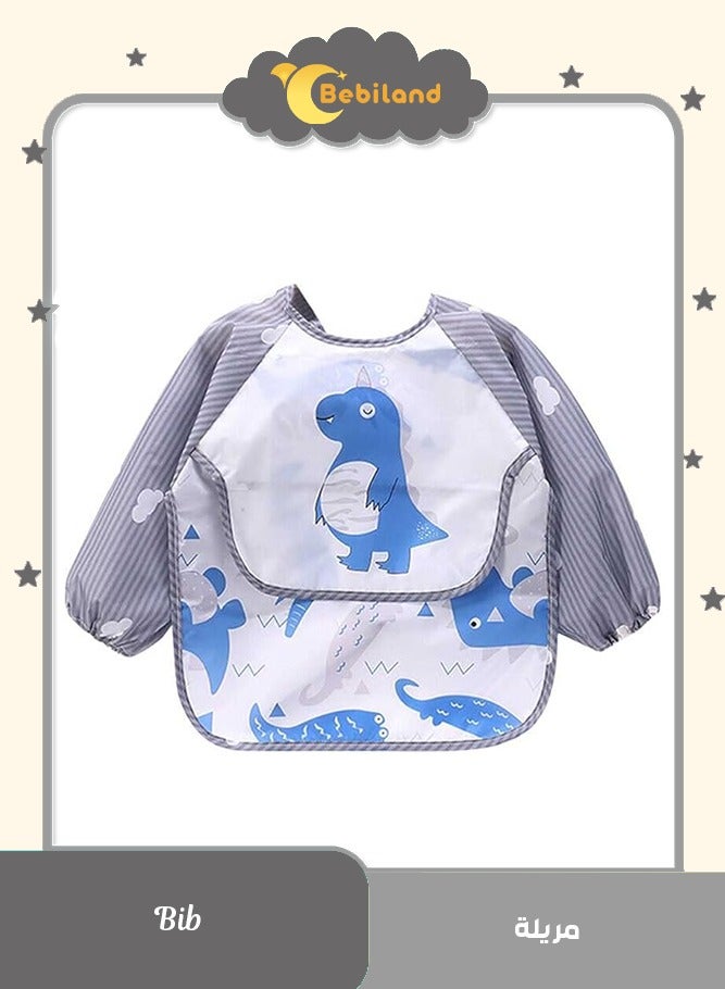 Bebiland Dinosaur Pattren Baby Bib, Waterproof Stain Resistant Drool Cloths Great for 12-36 Months Toddler Infant (Gray) - Image 1