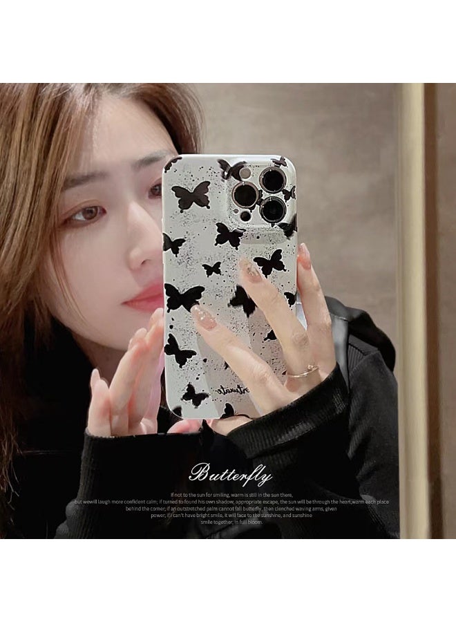 NIBEMINENT Film Black Rabbit Protective TPU Case Cover For iPhone 15 Plus, Black And White Ink-washed Butterfly