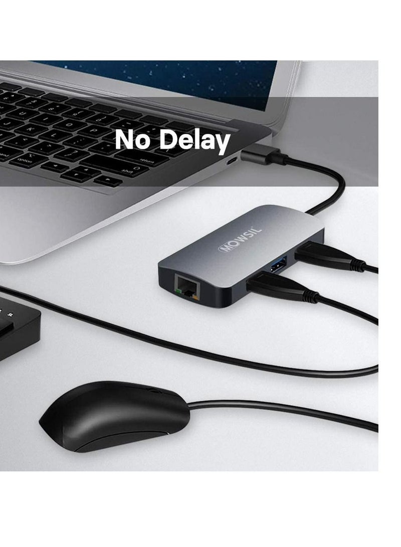 Mowsil USB C Hub 6-in-1 Type C to HDMI, RJ45 GIGA, PD(TYPE-C), 3XUSB 3.0. Compatible for MacBook Pro/Air XPS and More USB C Devices - Image 3