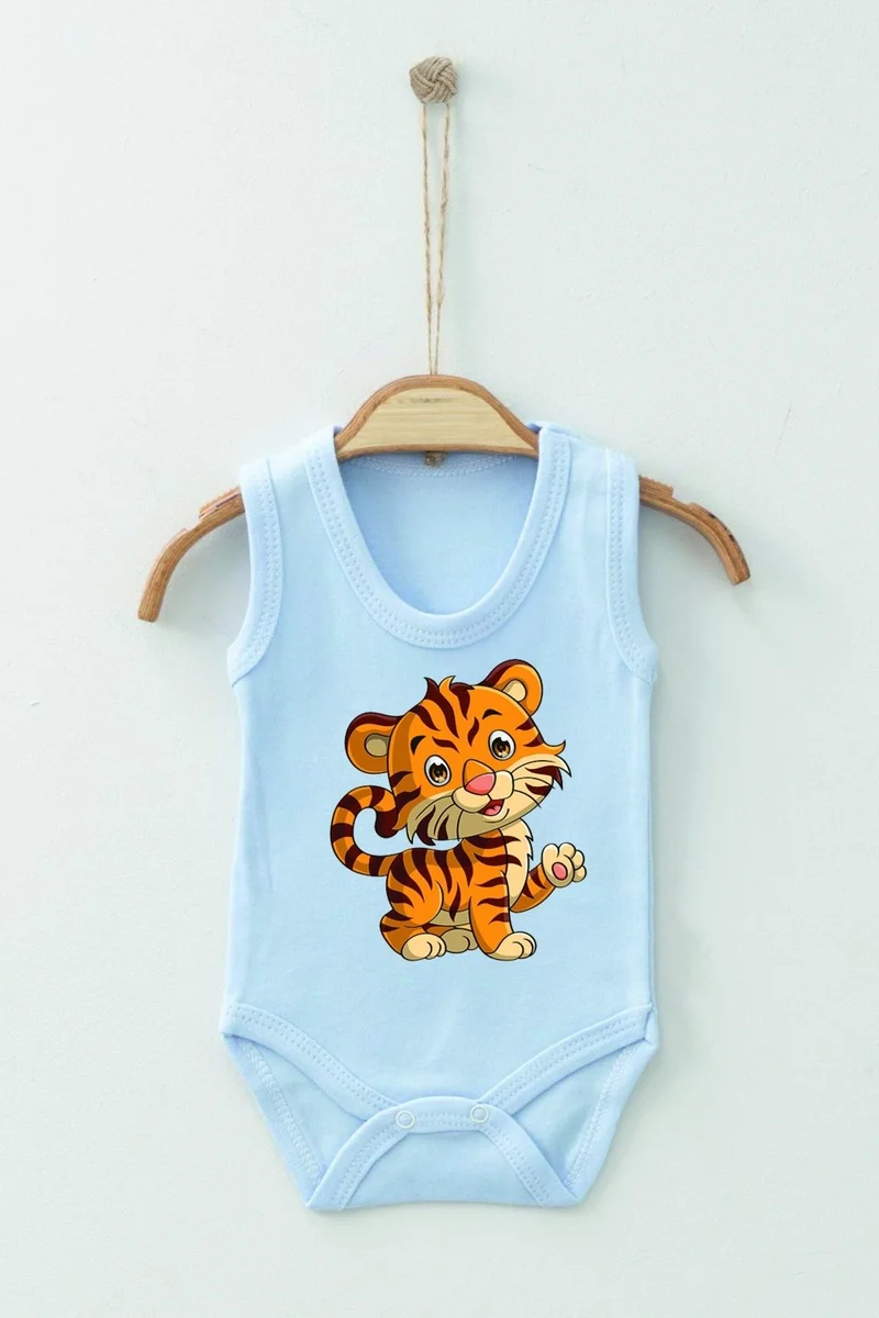 Ada Bebek Çocuk Ada Baby Kid Adabebek Cotton Organic Tiger Patterned Strappy Bodysuit Baby Bodysuit